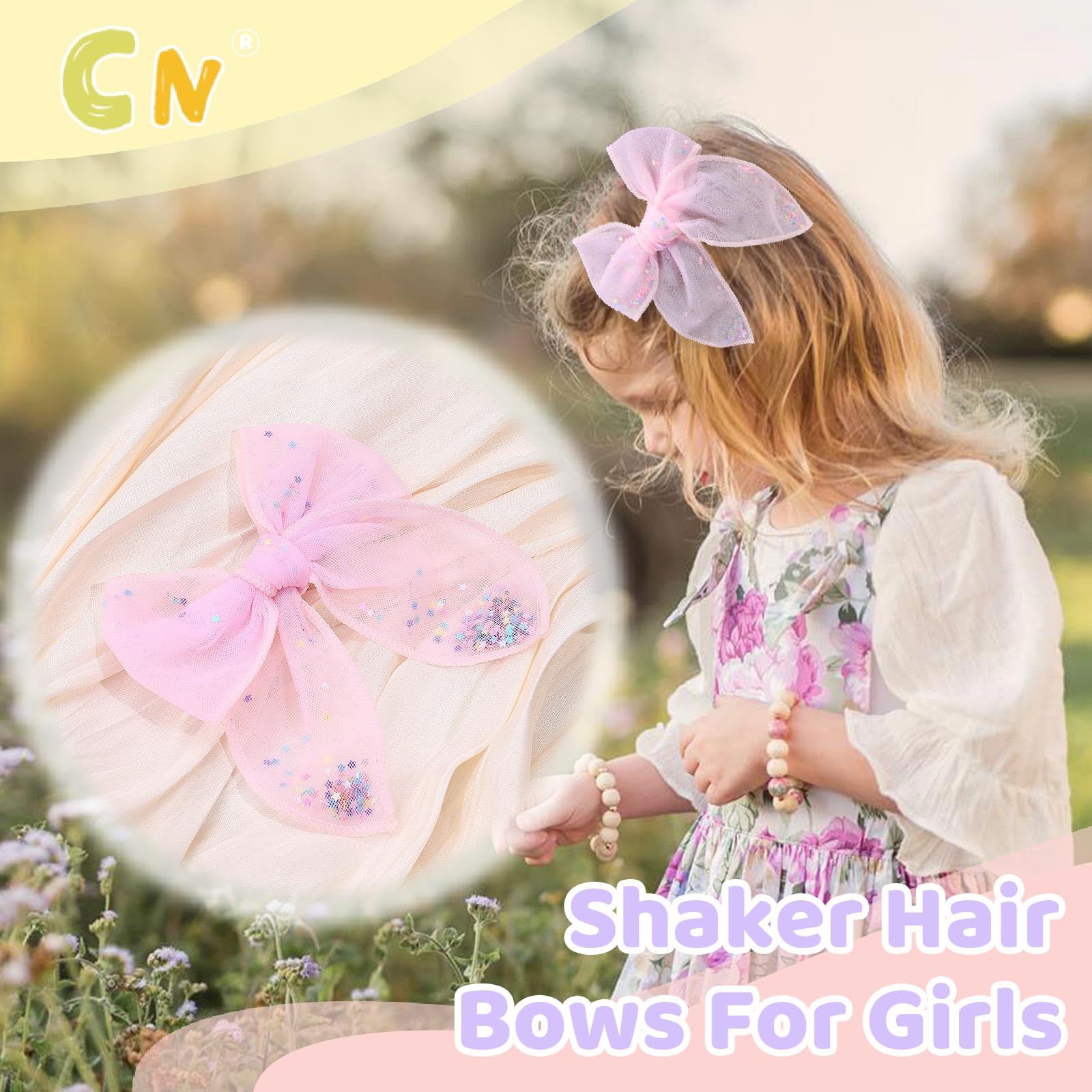 CN tulle hair bows green organza lightweight clip for all-day comfortable wear