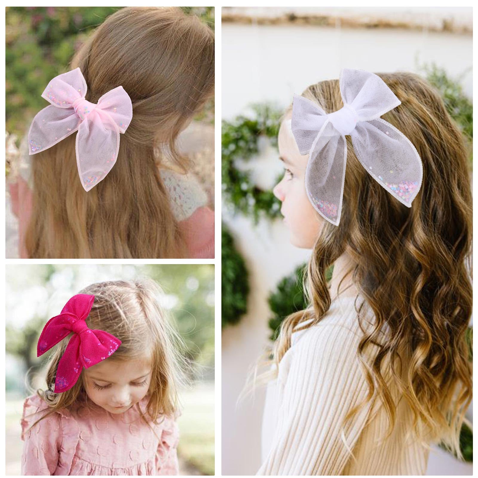 CN tulle hair bows white sequins create eye-catching shaker detail for special occasions