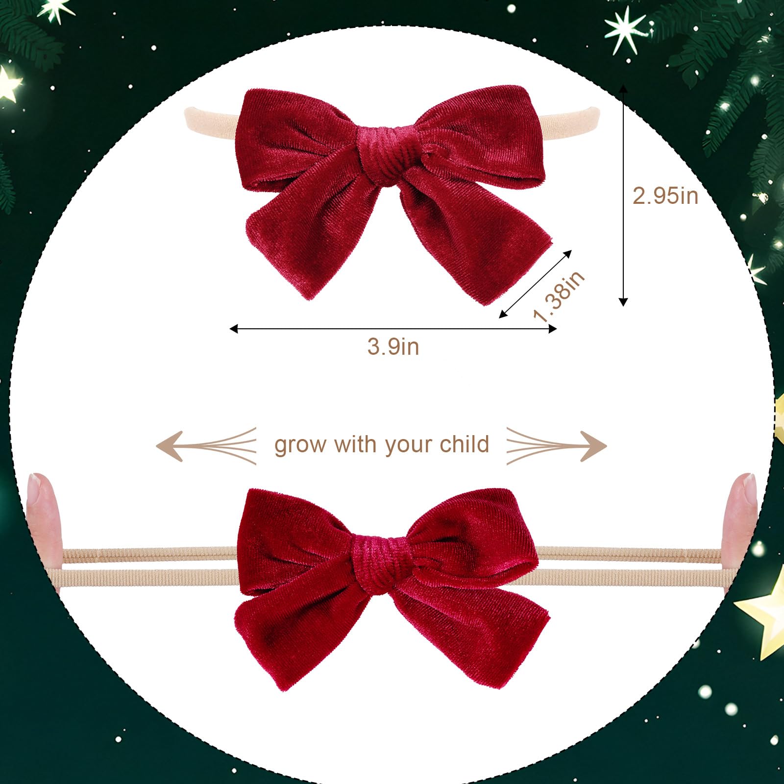 cnomg Christmas baby bows forest green on hair ideal for family portraits