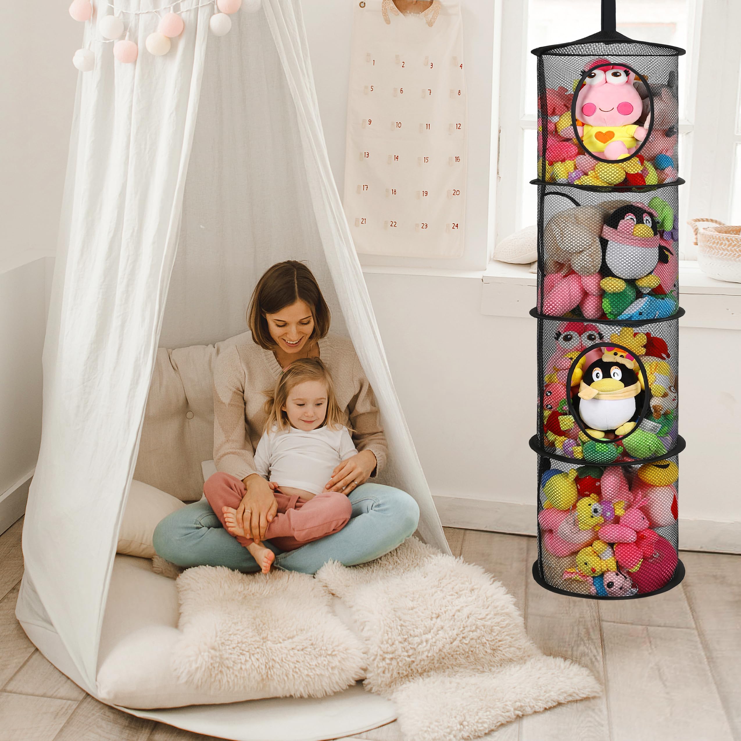 Coastal Rose foldable corner storage in use keeping toys off floor and saving space.