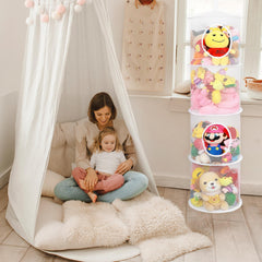 Coastal Rose hanging four-compartment organizer in white, keeps toys neatly organized.