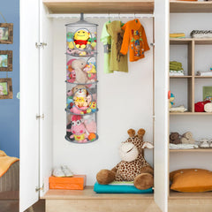 Coastal Rose space-saving mesh hammock maximizes corner storage.