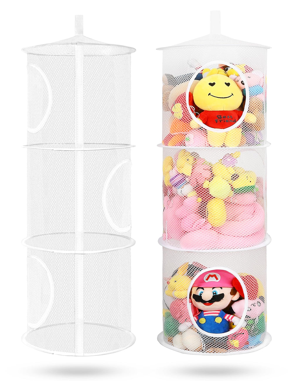 Coastal Rose hanging mesh storage with three compartments for kids' rooms.