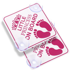 Cobee Little Princess on Board pink crown sticker on car window boosts safety visibility.