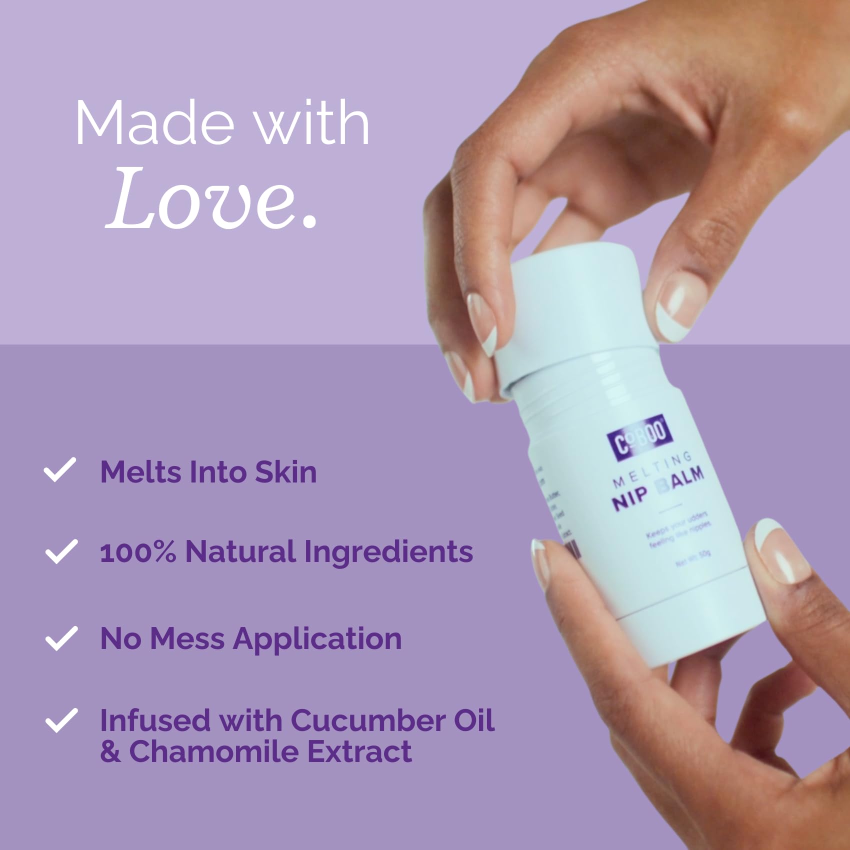 CoBoo Melting Nip Balm baby-safe-claim photo reinforces gentle, food-grade formula.