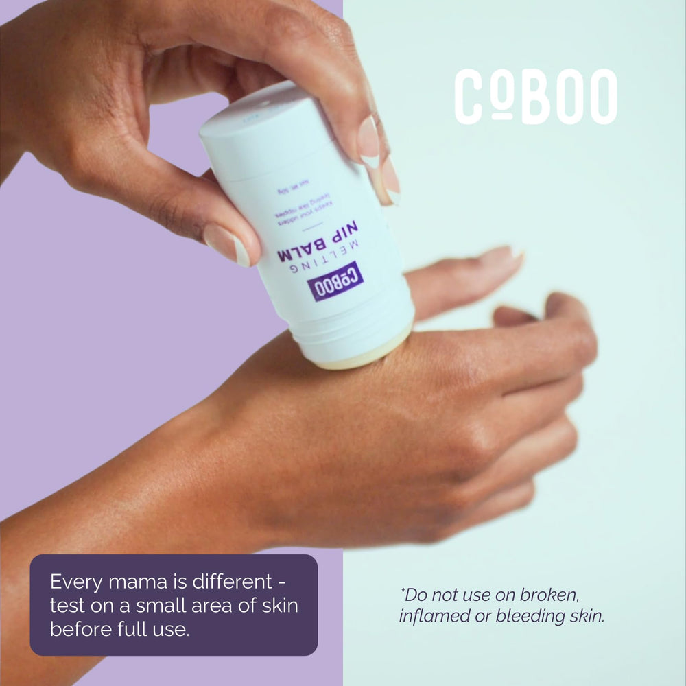 CoBoo Melting Nip Balm coconut-shea image emphasizes hydrating, skin-softening oils.