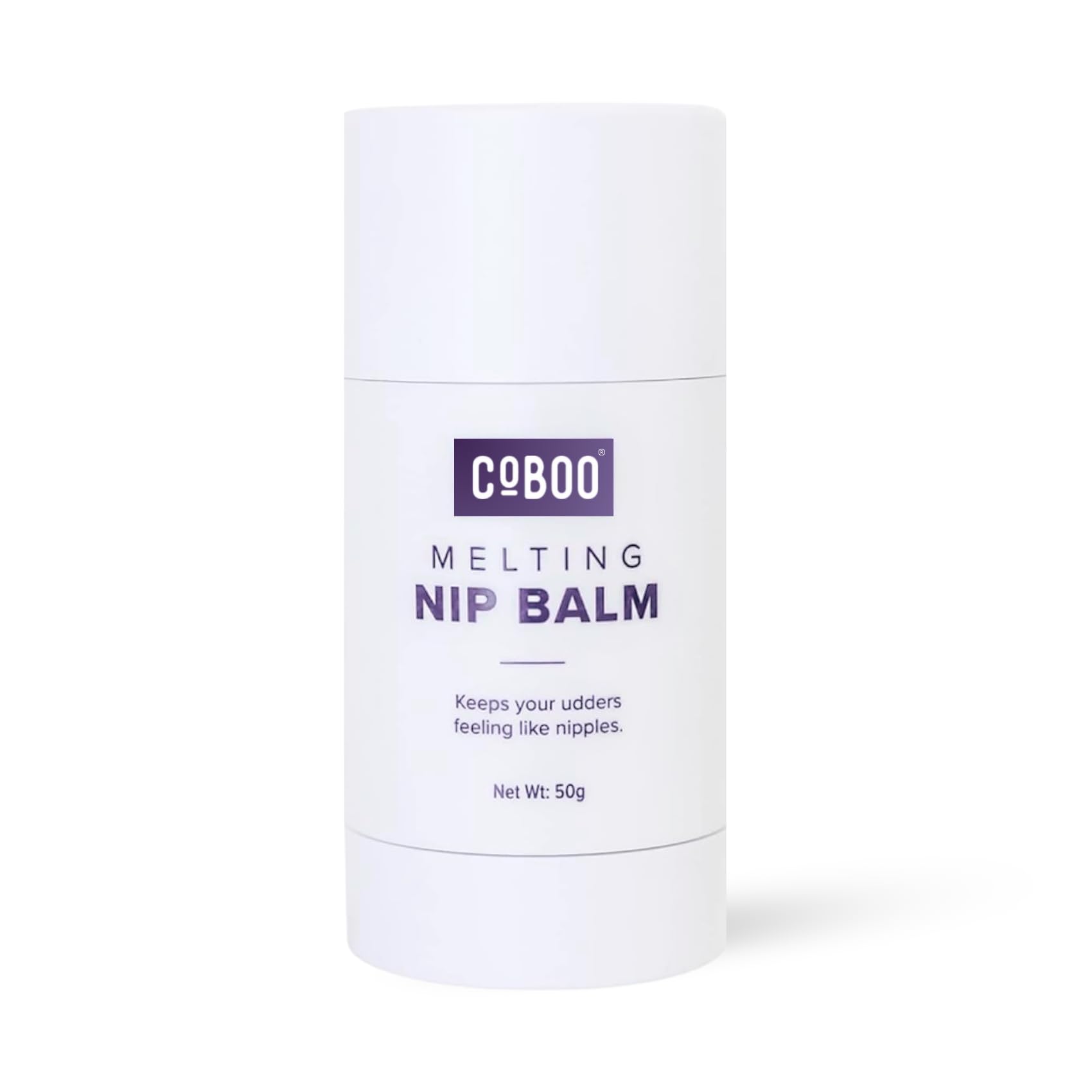 CoBoo Melting Nip Balm packaging closeup shows baby-safe formula for sensitive nipples.