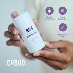CoBoo Melting Nip Balm texture closeup highlights creamy glide for dry, irritated skin.