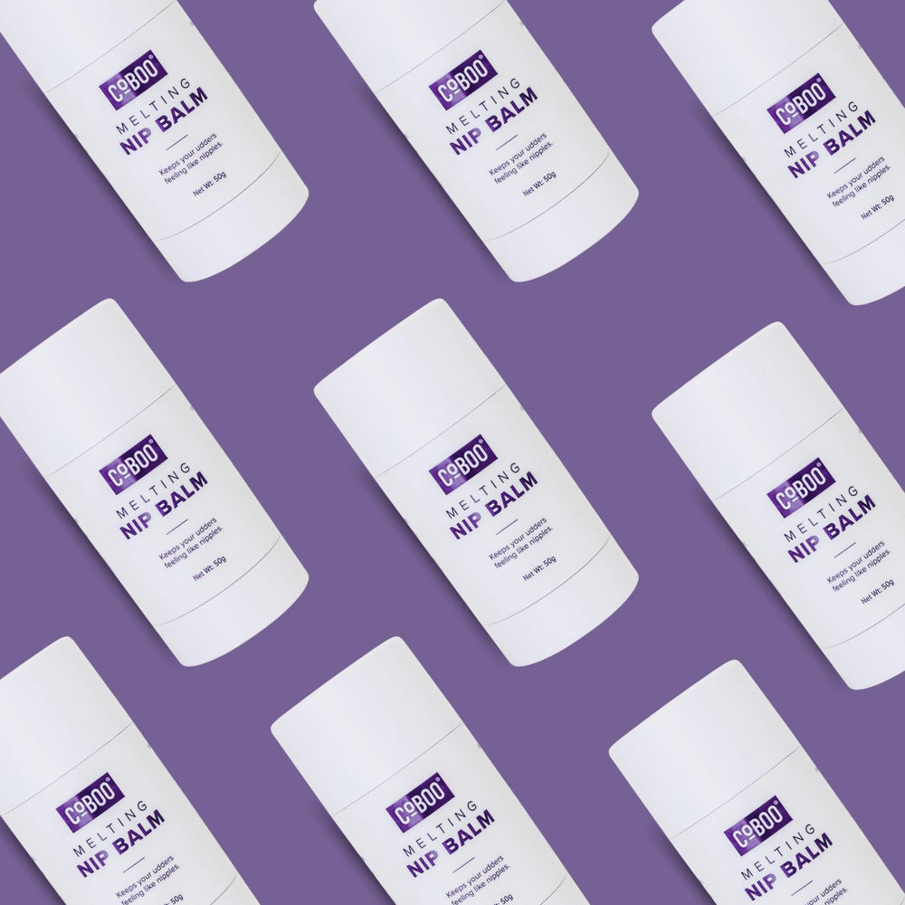 CoBoo Melting Nip Balm touch-free-application demonstrates easy postpartum care.