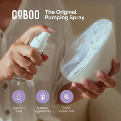 CoBoo pumping spray applied to shields reduces friction for comfortable pumping sessions