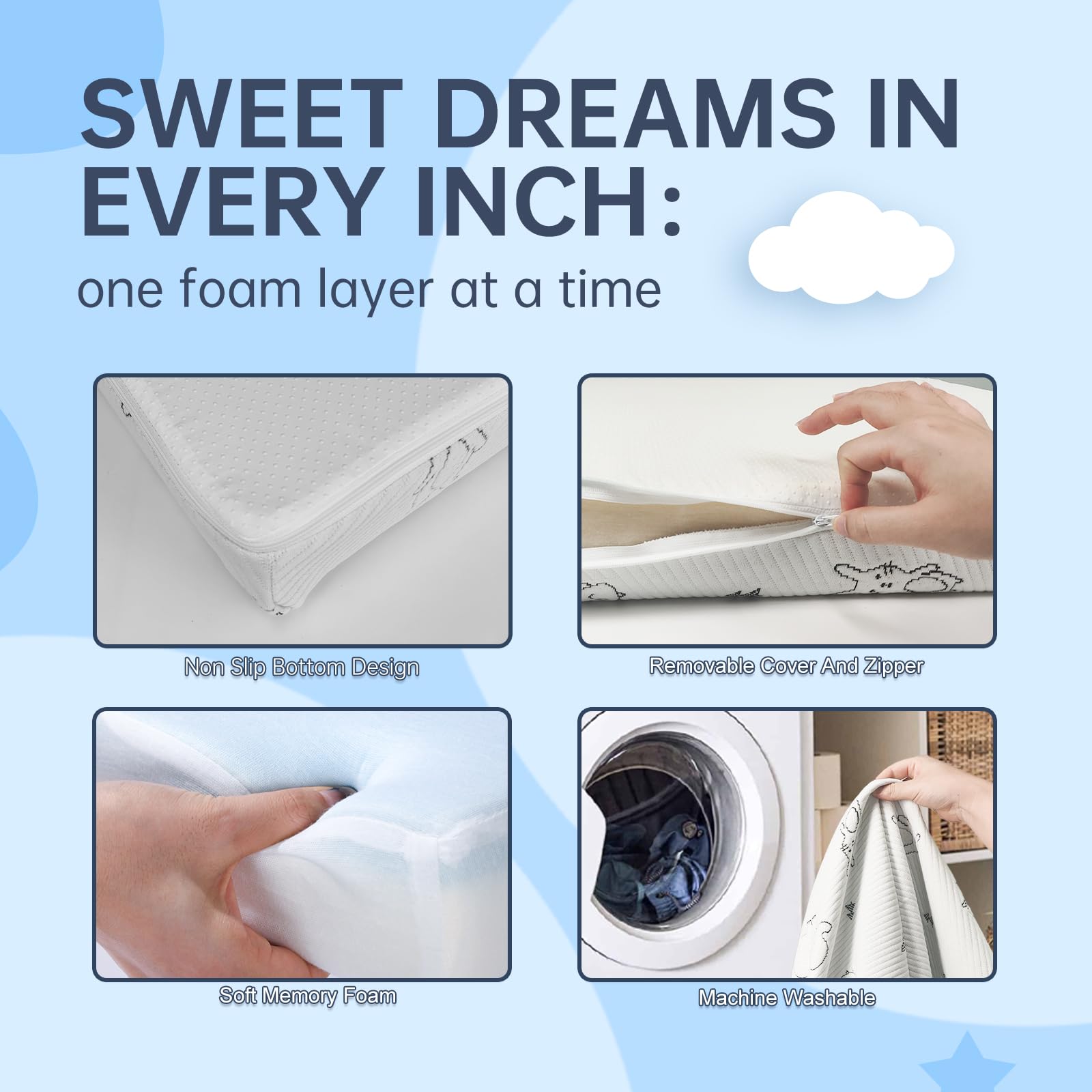 Cocellona Pack and Play Mattress machine-washable cover keeps care simple