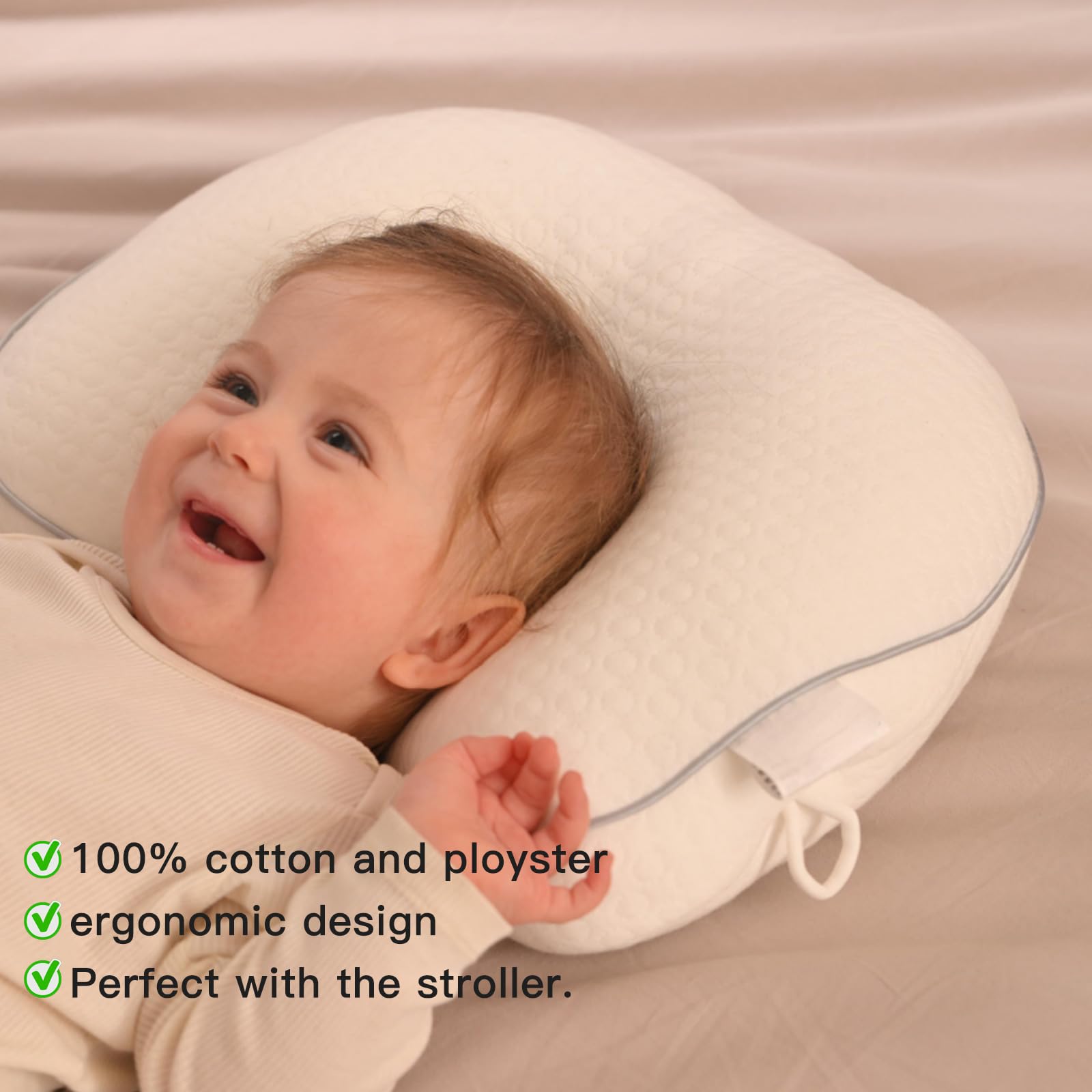 Cococu Baby Head Pillow uses 100% cotton fabric for skin-friendly comfort