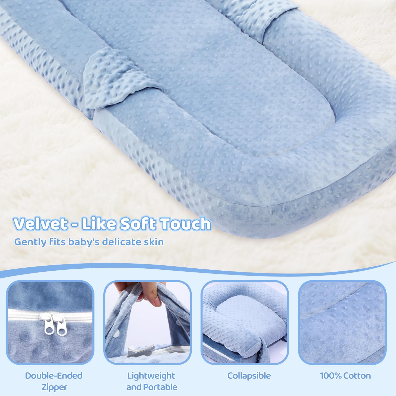Cococu baby lounger blue doubles as changing station for quick care