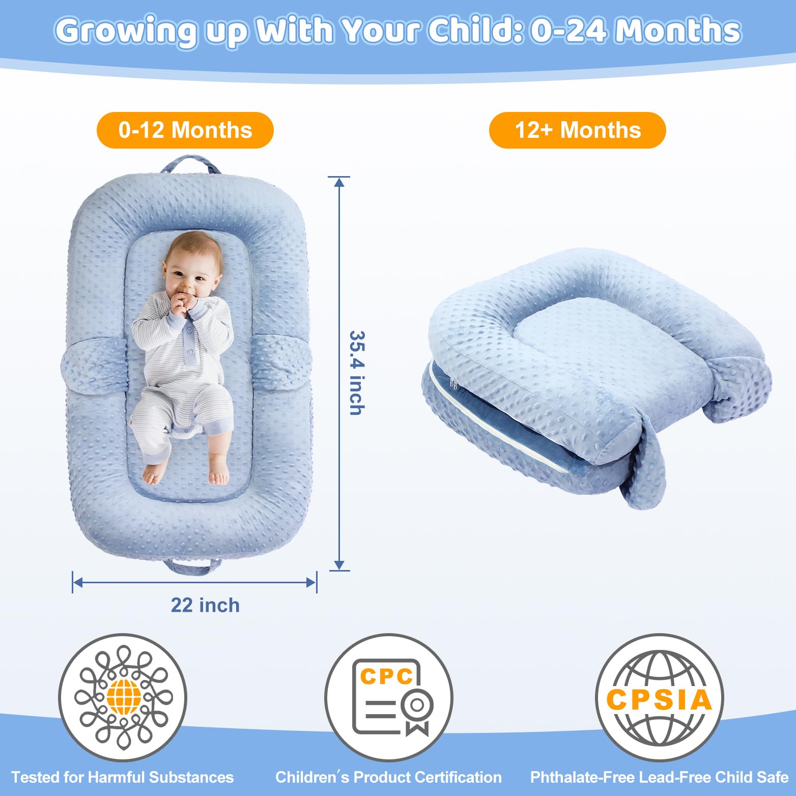 Cococu baby lounger blue foldable design with carry handle for travel