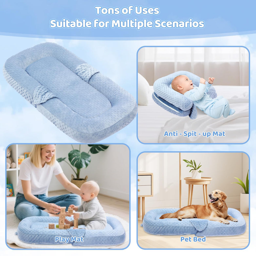 Cococu baby lounger blue adapts from newborn to toddler growth