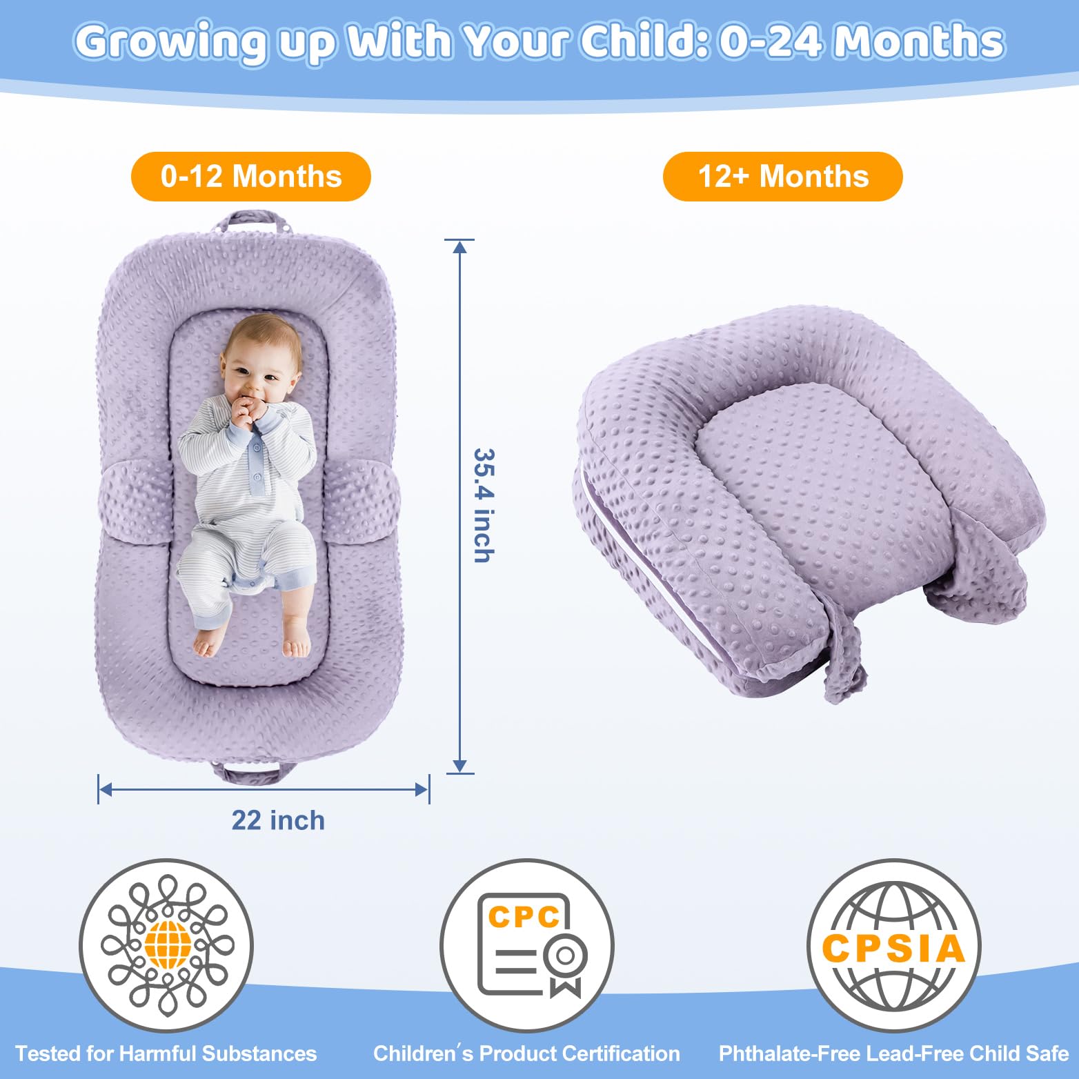Cococu Baby Lounger folded for travel, showcasing compact, portable design.