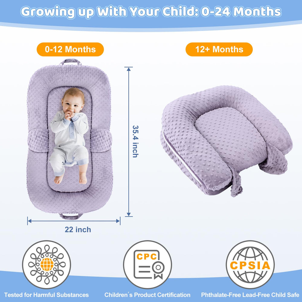 Cococu Baby Lounger folded for travel, showcasing compact, portable design.