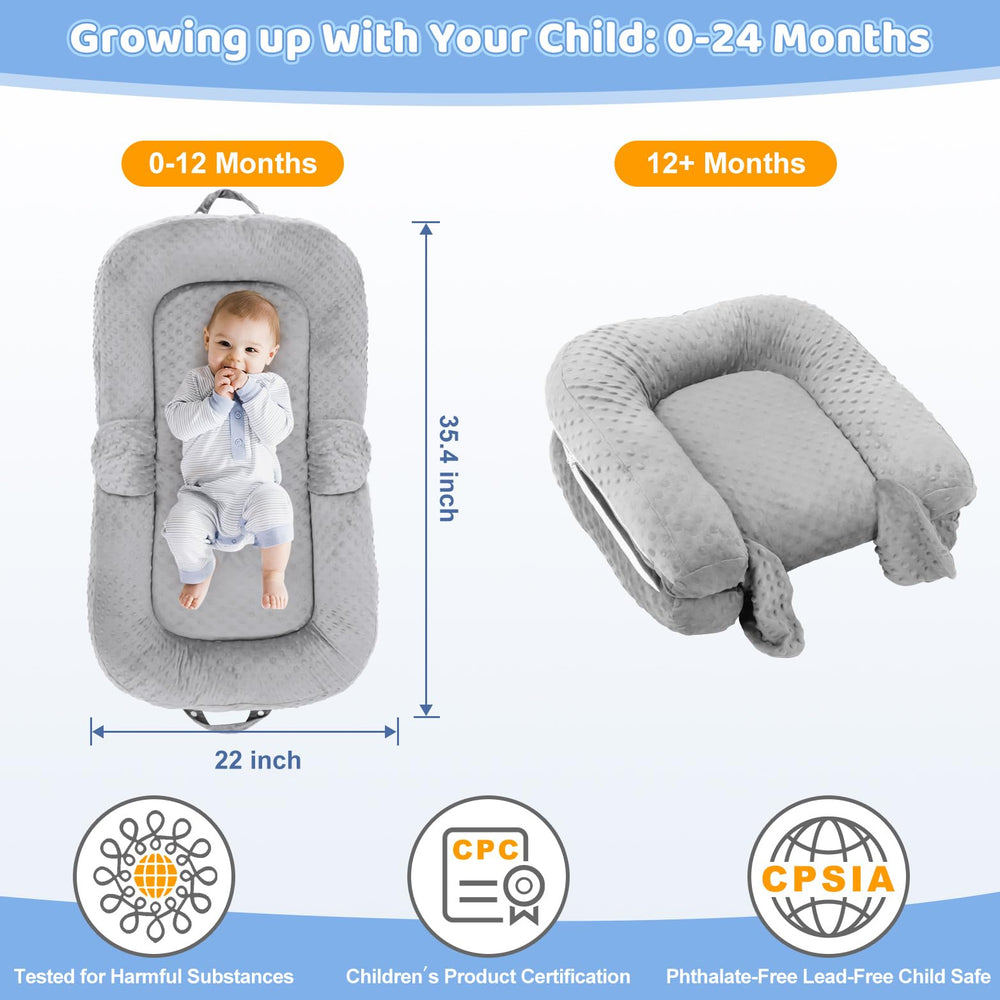 Cococu Baby Lounger Pillow 2-way zipper for easy cover removal and washing.