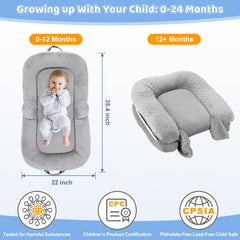 Cococu Baby Lounger Pillow 2-way zipper for easy cover removal and washing.