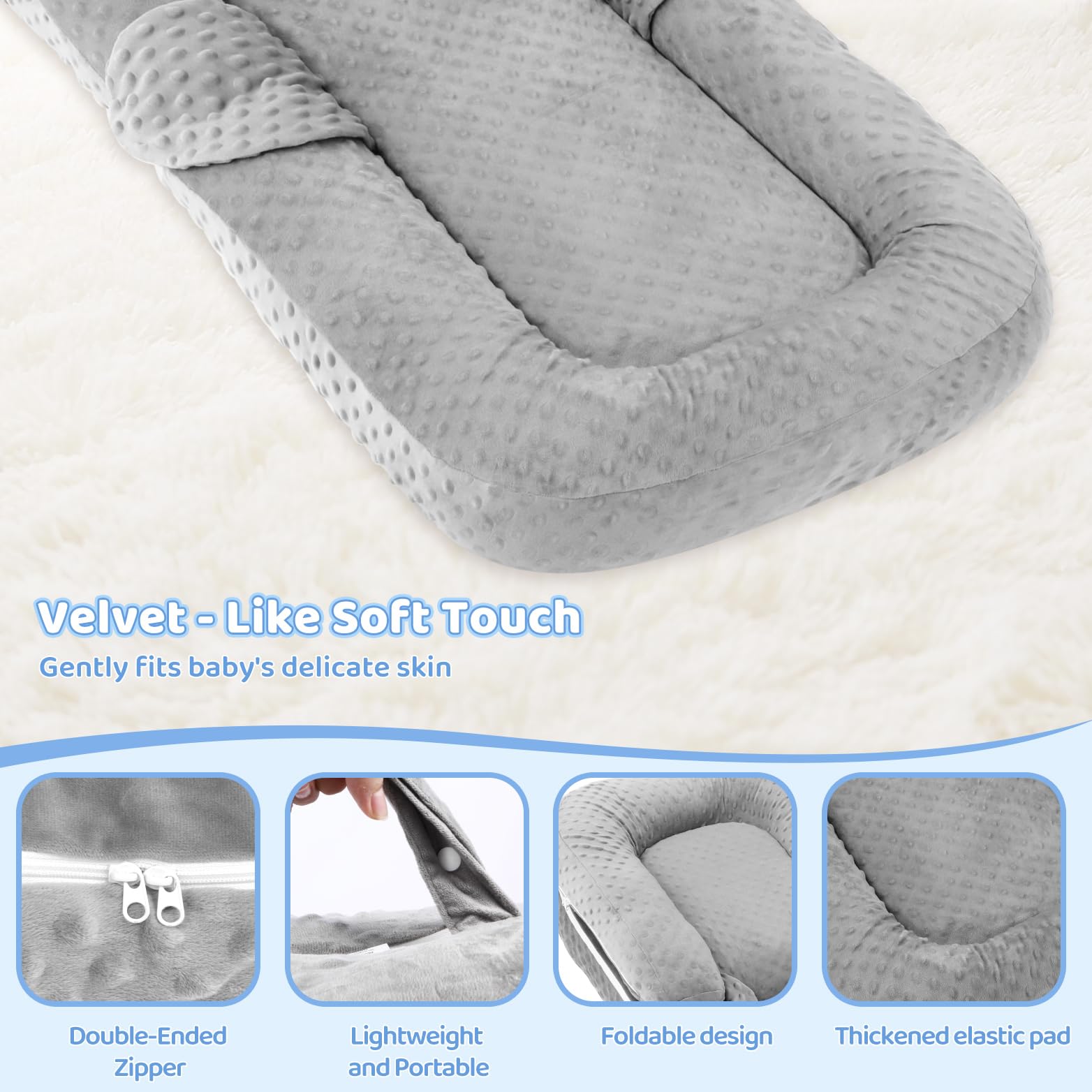 Cococu Baby Lounger Pillow foldable for travel and room-to-room portability.