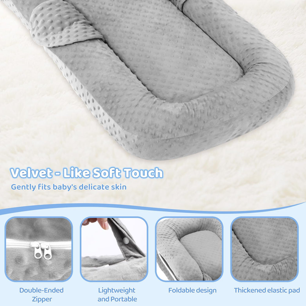 Cococu Baby Lounger Pillow foldable for travel and room-to-room portability.