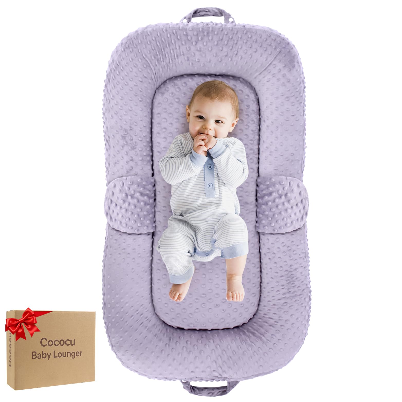 Cococu Baby Lounger purple closeup shows ultra-soft surface for cozy newborn comfort.