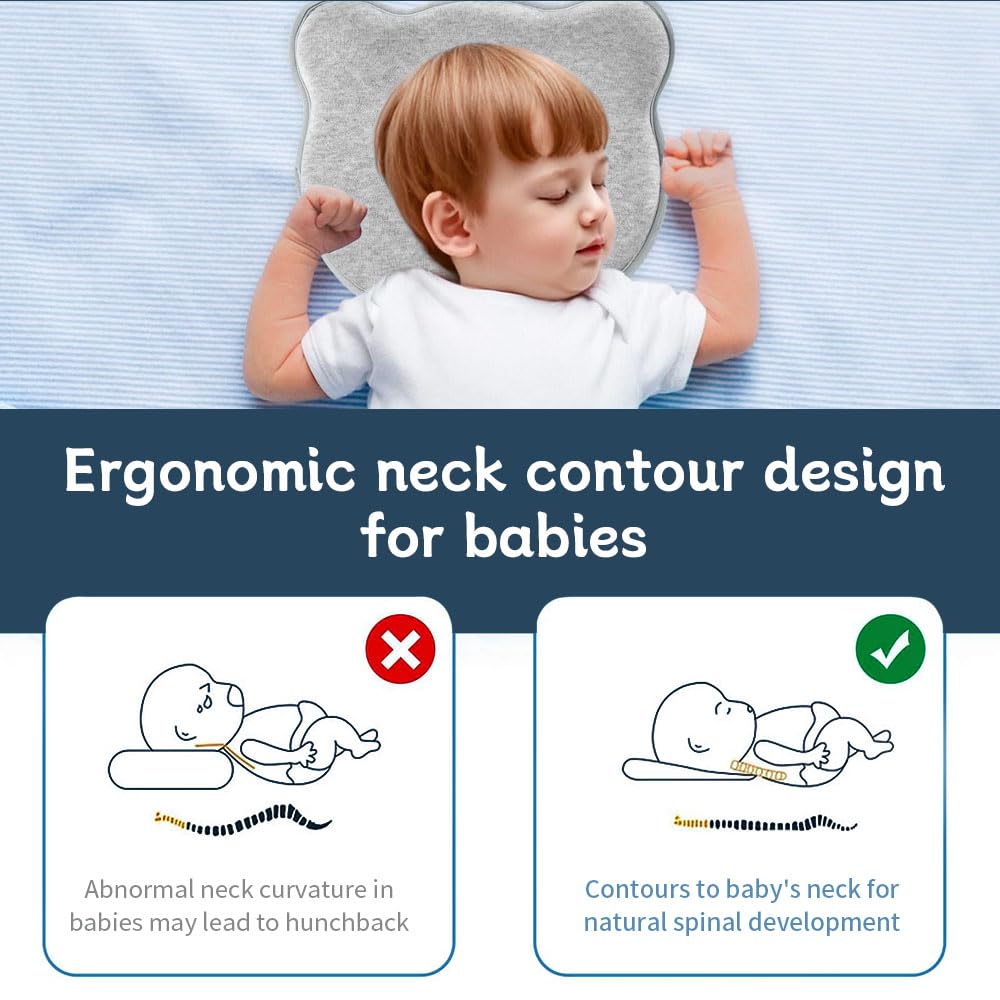 Cococu Memory Foam Baby Pillow in crib demonstrates compact, portable head support.