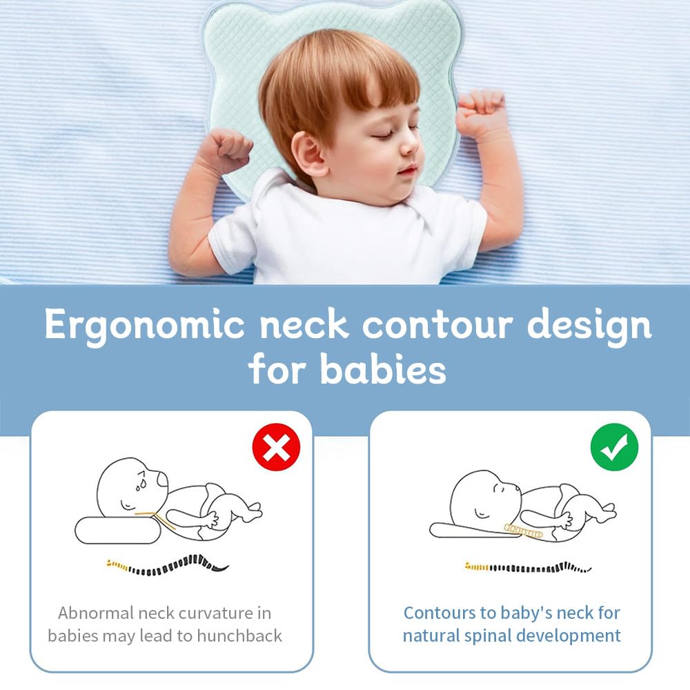 Cococu memory foam baby pillow durable, machine-washable cover for easy care.