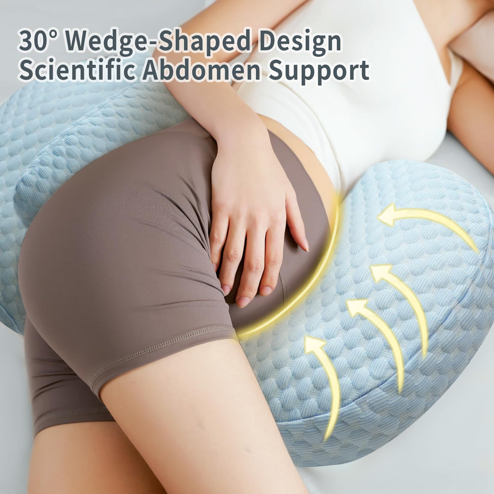 Cococu portable pregnancy pillow fits neatly on any bed while traveling.