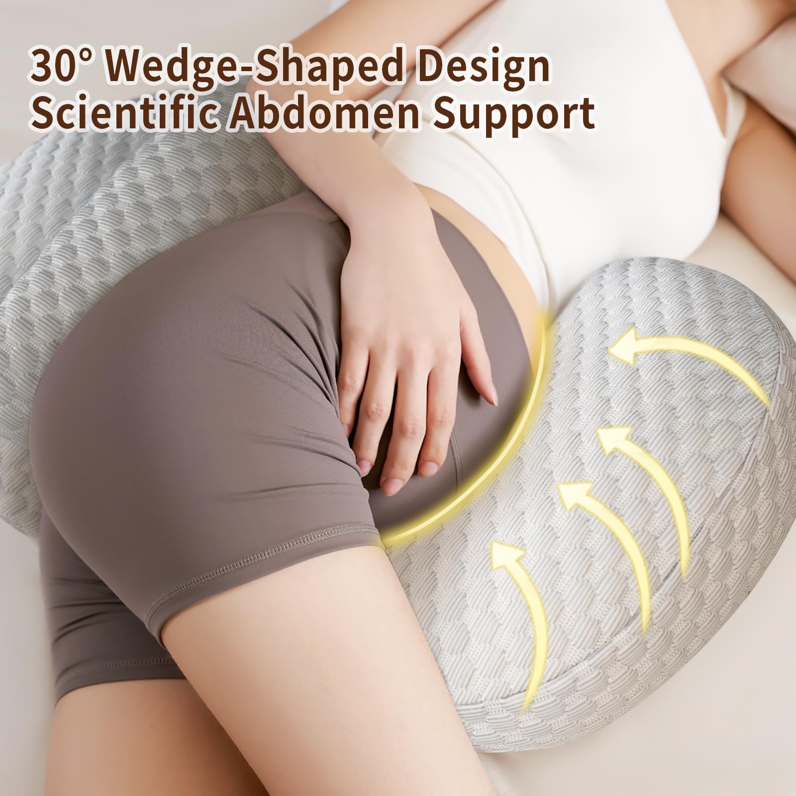 Cococu pregnancy pillow compact portable design fits bedside storage.