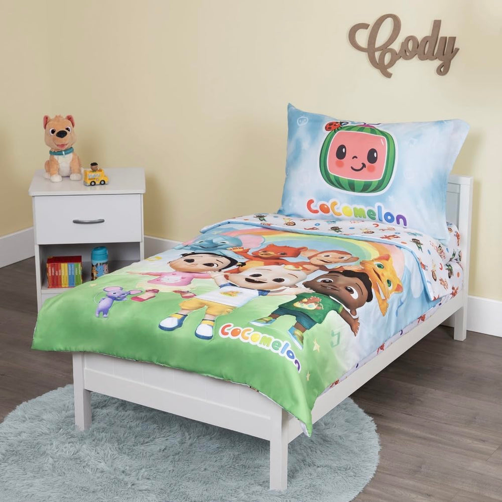CoComelon Cute as a Rainbow duvet close-up showing soft, cozy fabric for toddlers