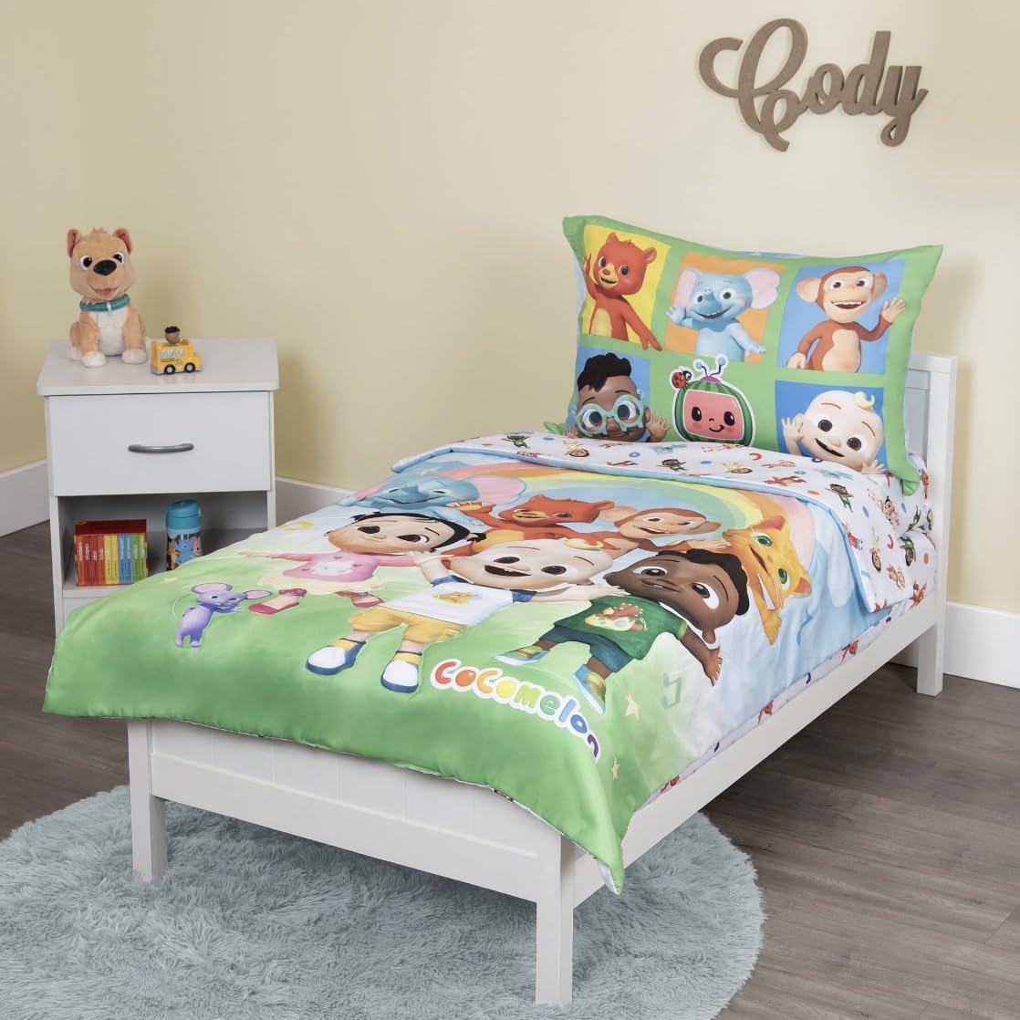 CoComelon Cute as a Rainbow pillowcase with playful characters for bedtime routine