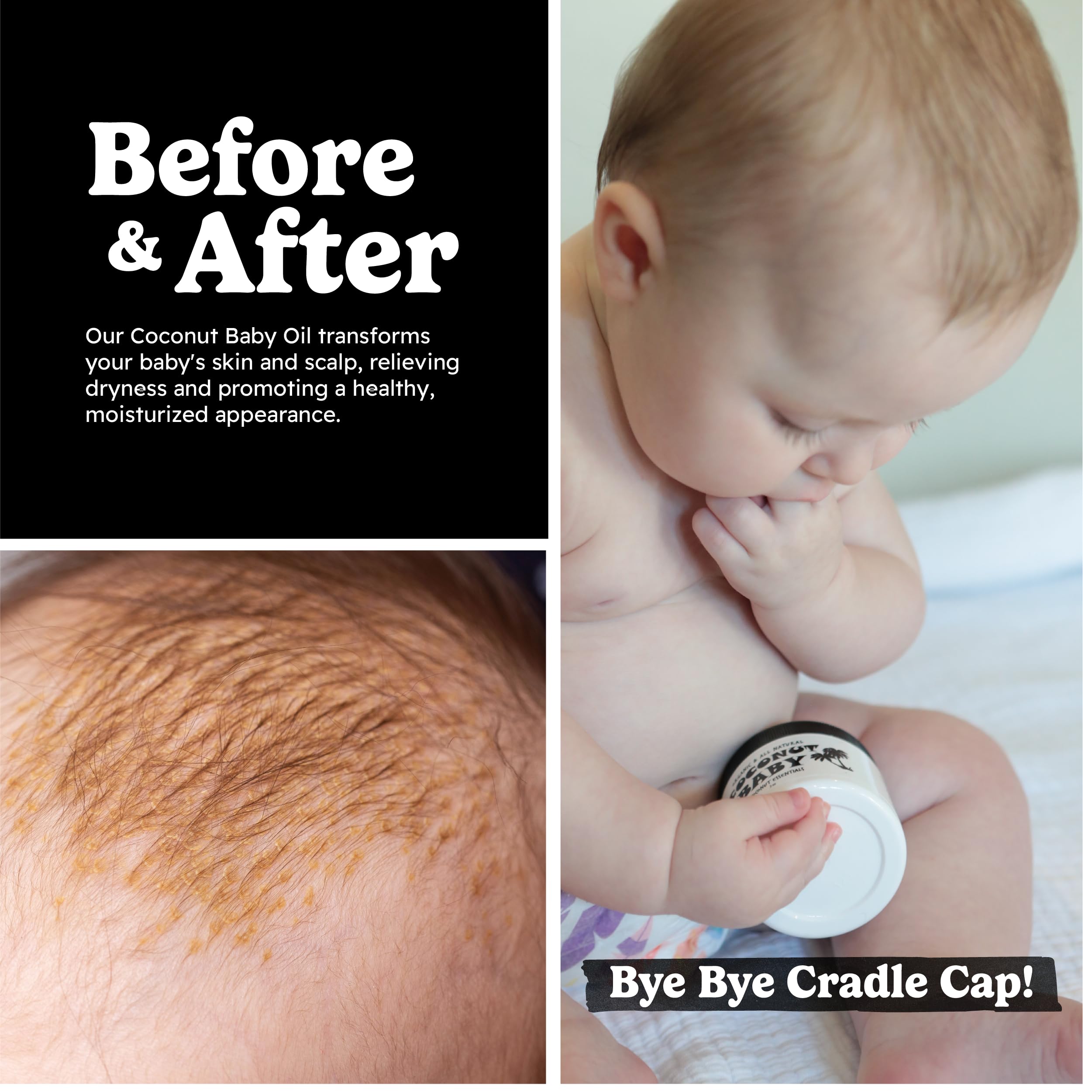Coconut Essentials coconut baby oil unscented label shows fragrance free use