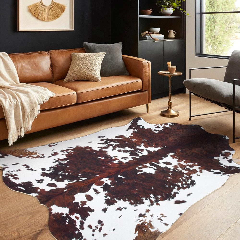 coffinsea cowhide rug western-countryside vibe evokes rustic charm for dining rooms.