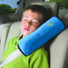 coffled blue carseat pillow closeup showing plush padding for cozy rides.