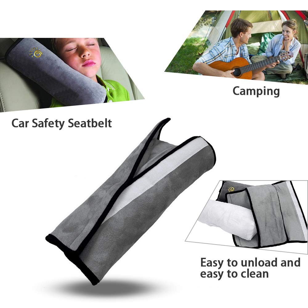 COFFLED gray seatbelt pillow compact design fits easily in small car spaces