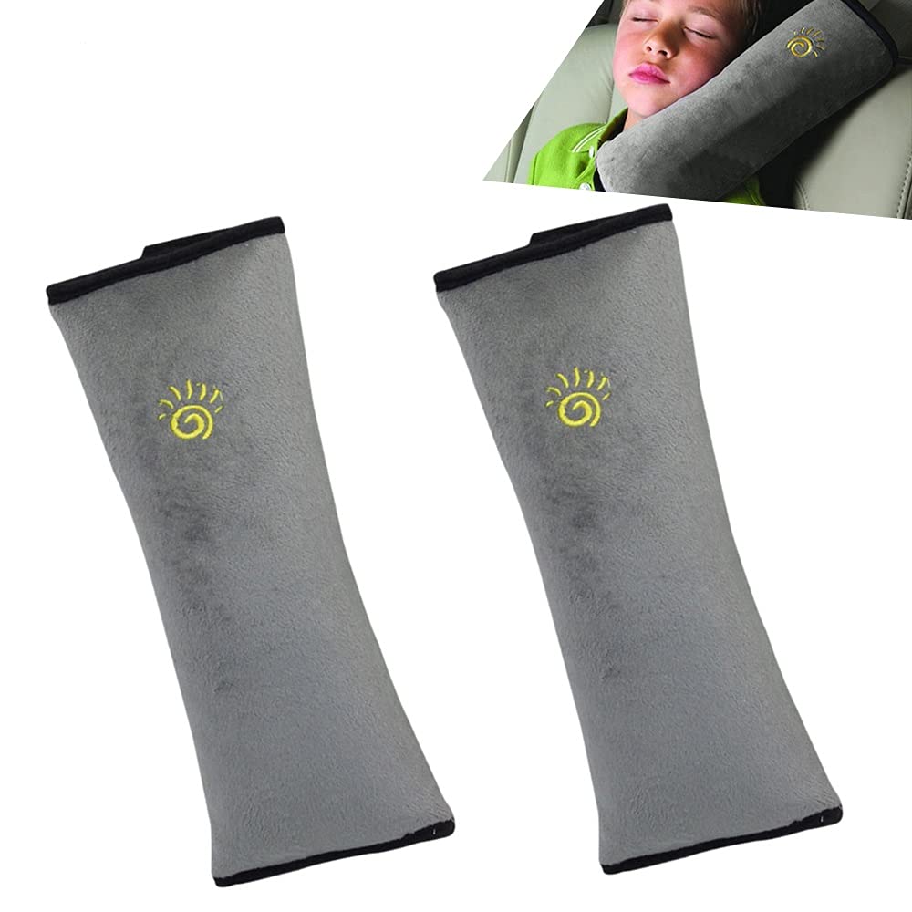 COFFLED gray seatbelt pillow for kids 2pc offers cozy neck support on long trips