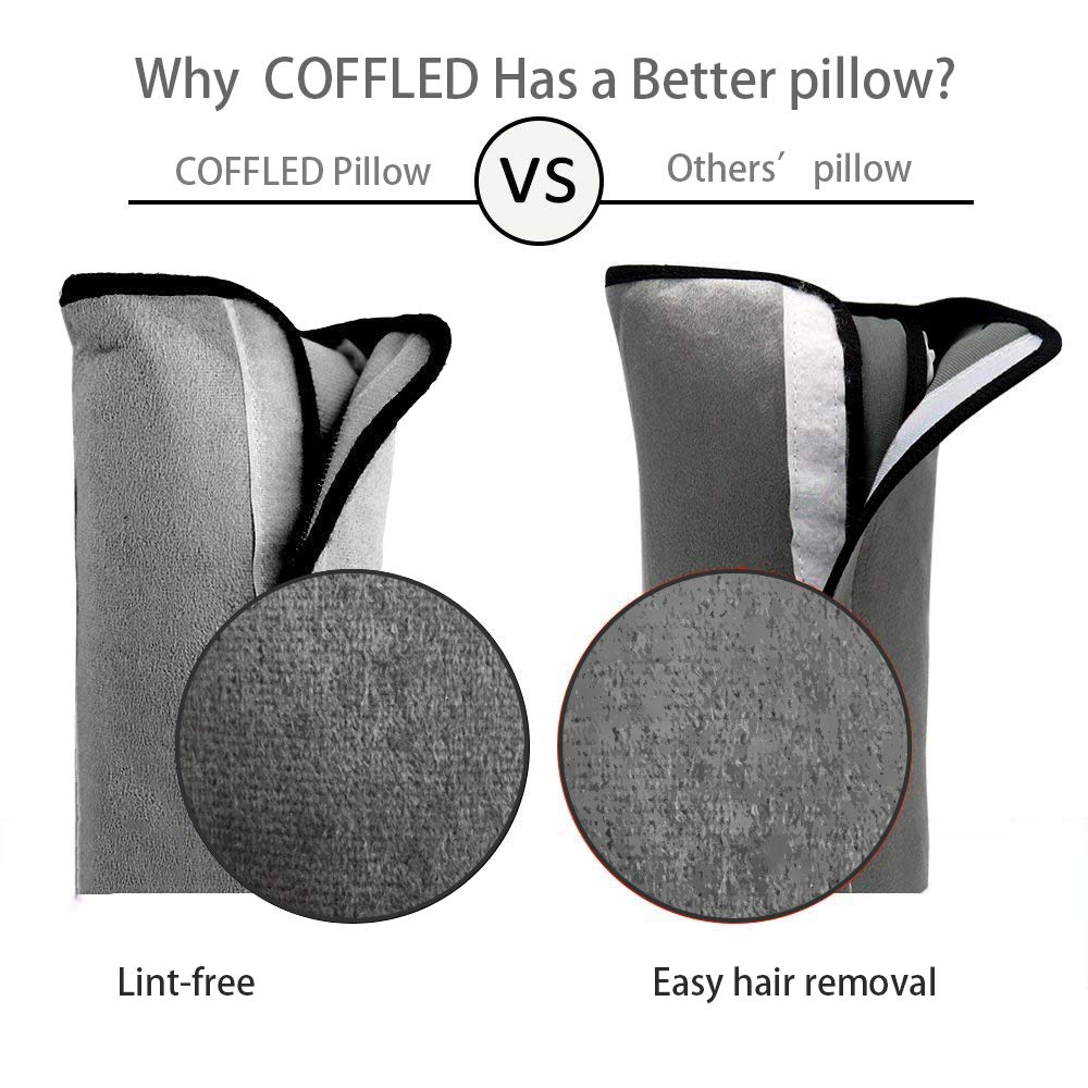 COFFLED gray seatbelt pillow features soft velvet padding for gentle neck support