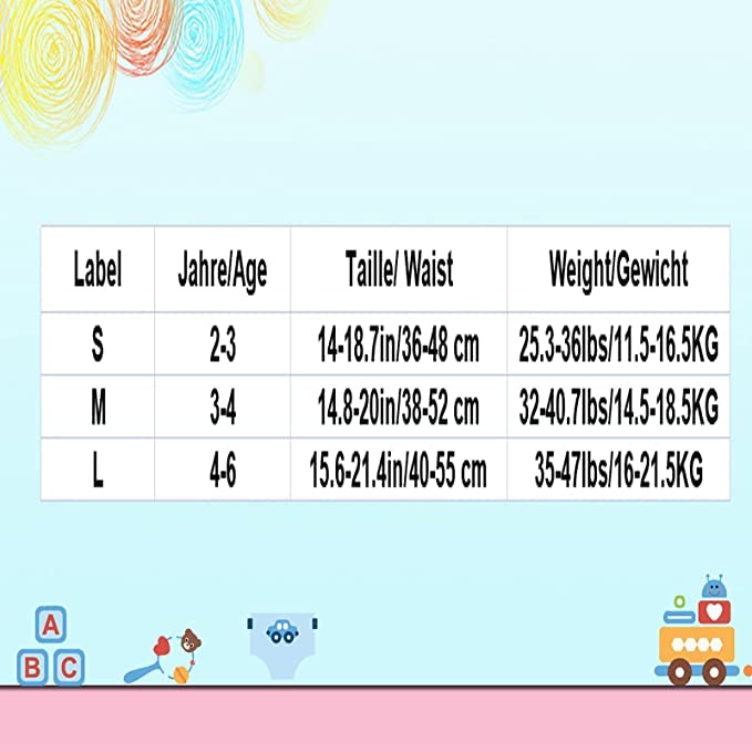 Cogindss Xmrlvn size chart helps pick the right 2-6 year fit.