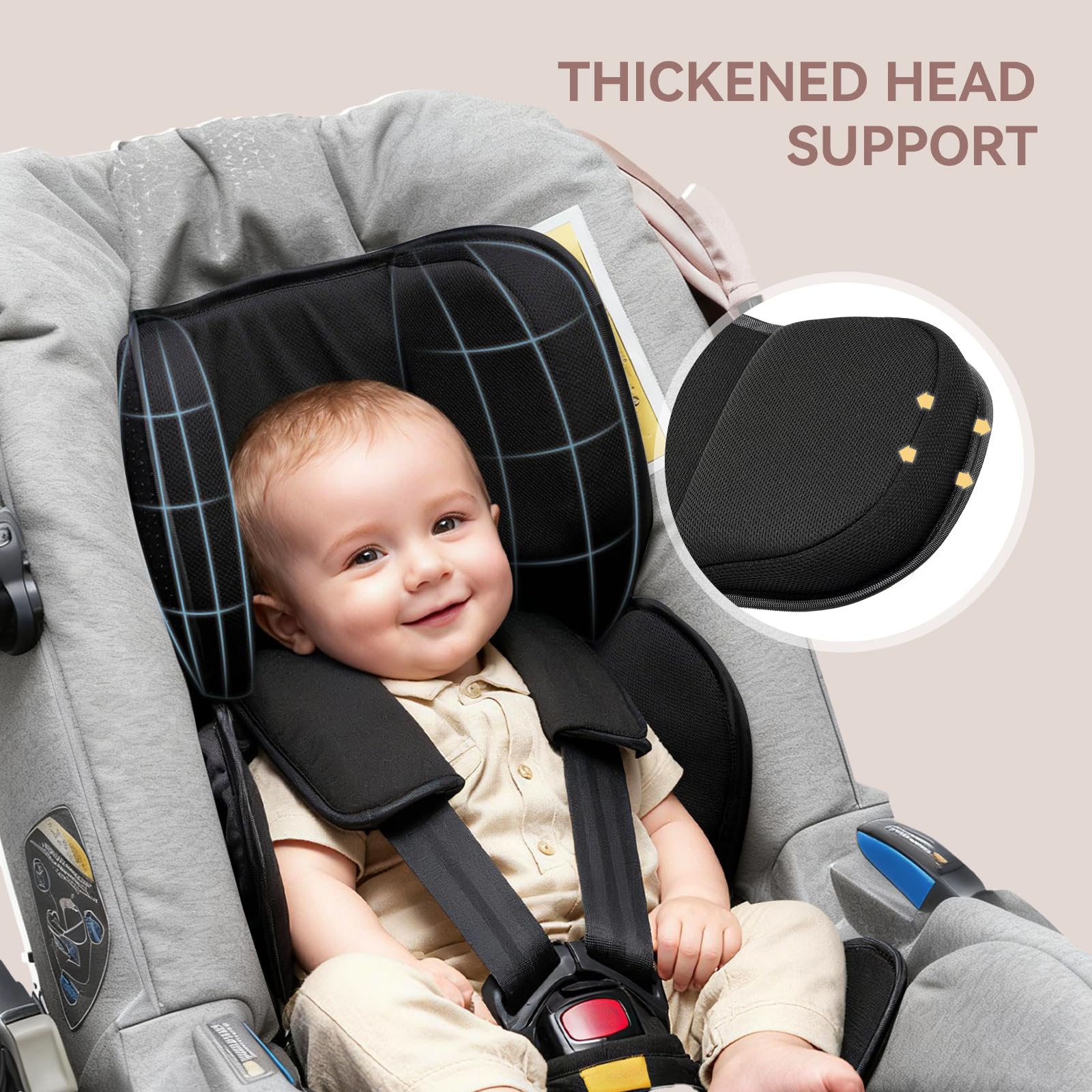 CoiiJoii head-support image shows ergonomic neck support for comfortable rides.