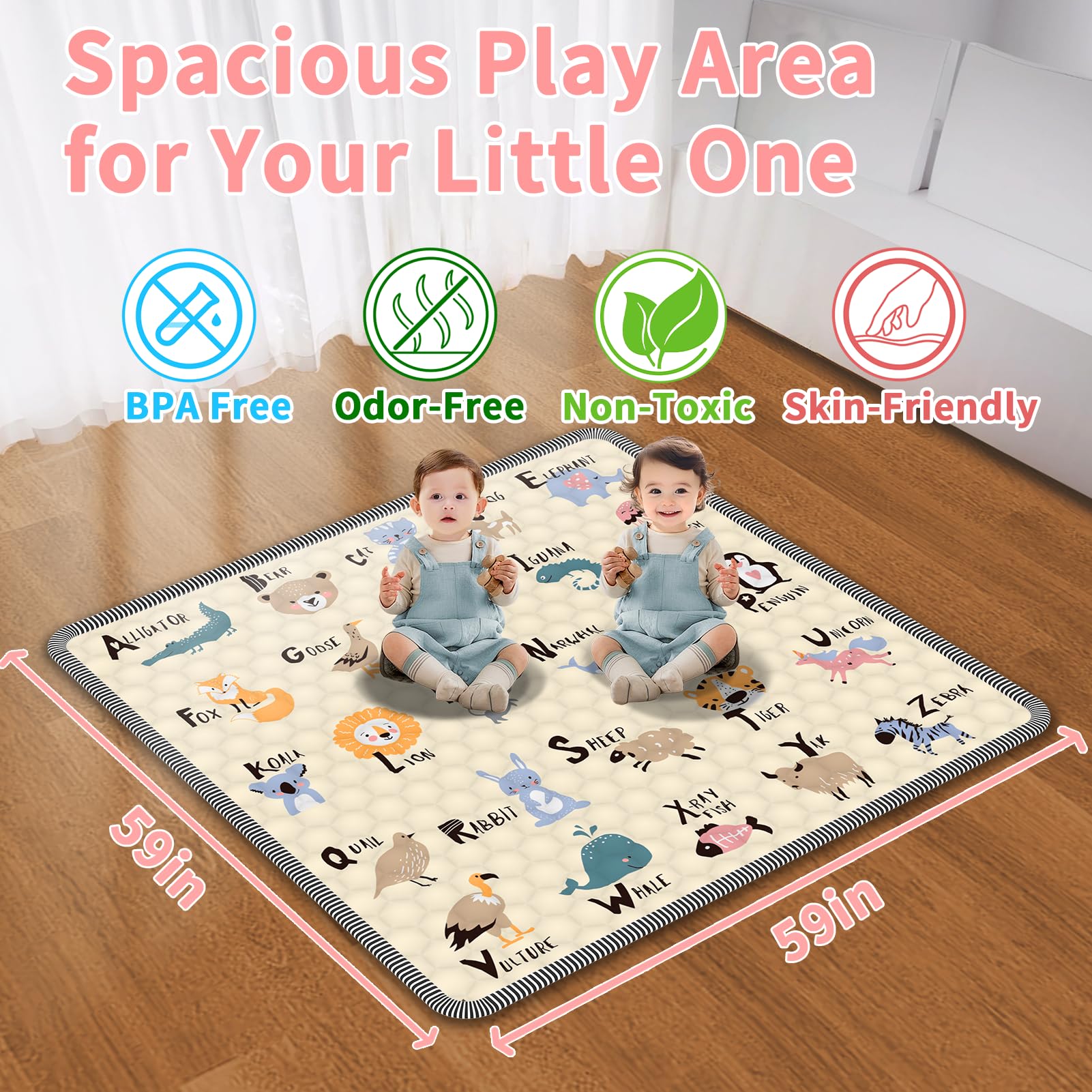 Coilace play mat features alphabet and animal designs for early learning.