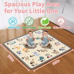 Coilace play mat features alphabet and animal designs for early learning.