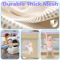 Coilace foldable playpen features 360-degree breathable mesh for airflow and visibility.