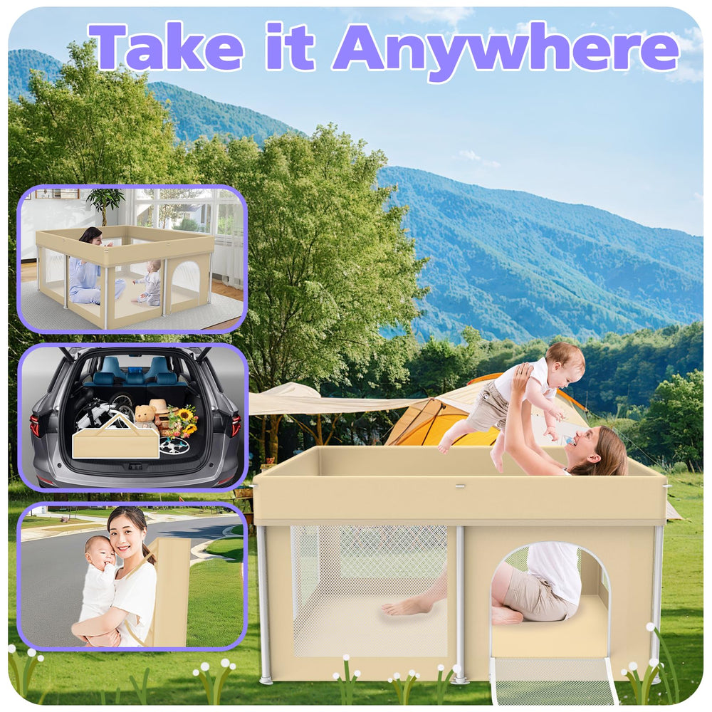 Coilace foldable playpen includes 50 ocean balls for indoor sensory play.