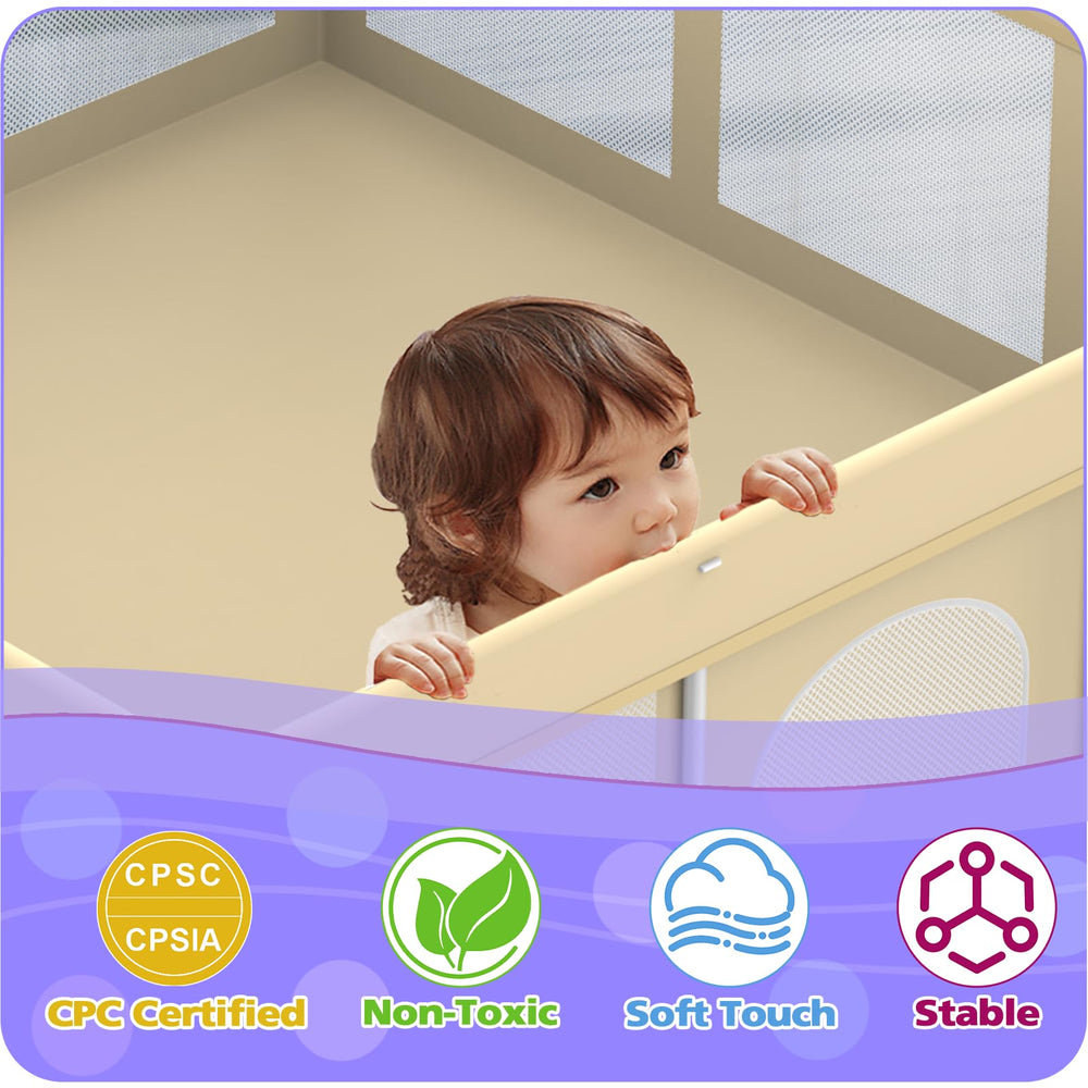 Coilace foldable playpen 71x71 dimensions enable versatile indoor or outdoor use.