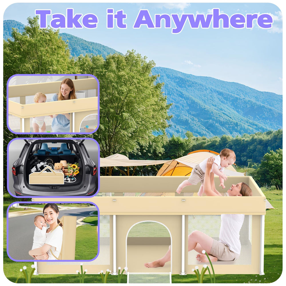 Coilace foldable playpen indoor-outdoor beige for versatile supervision.