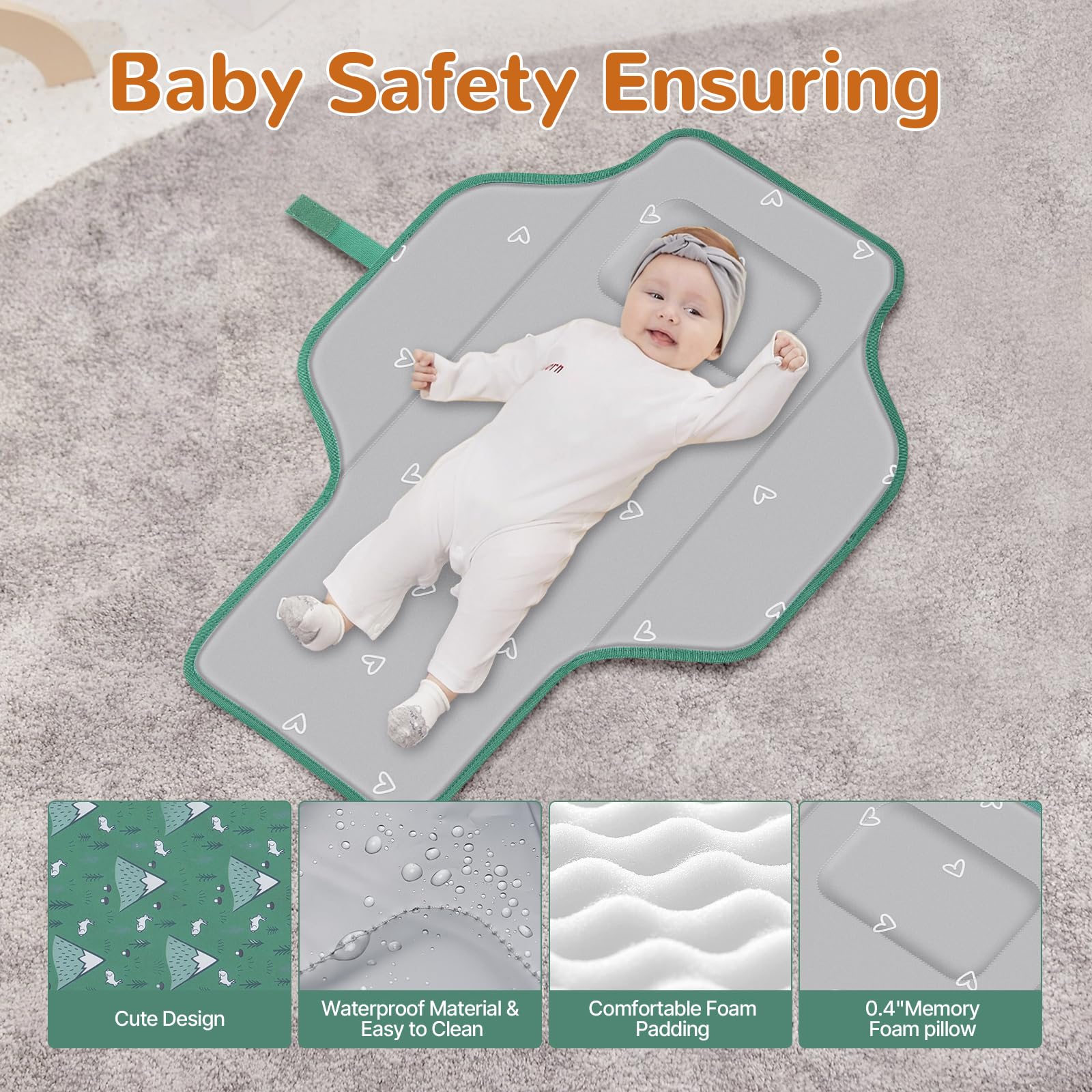 Coinarin Portable Changing Pad 27x21 surface provides spacious diaper changes.