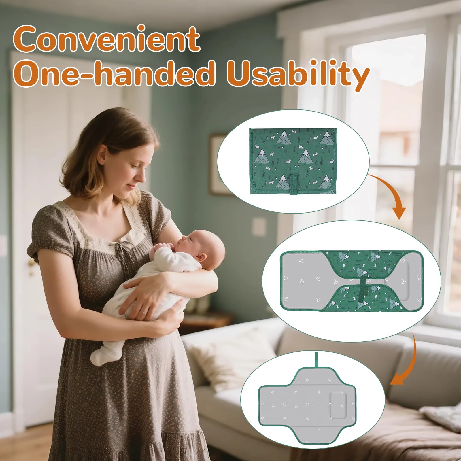 Coinarin Portable Changing Pad built-in head pillow offers gentle newborn support.