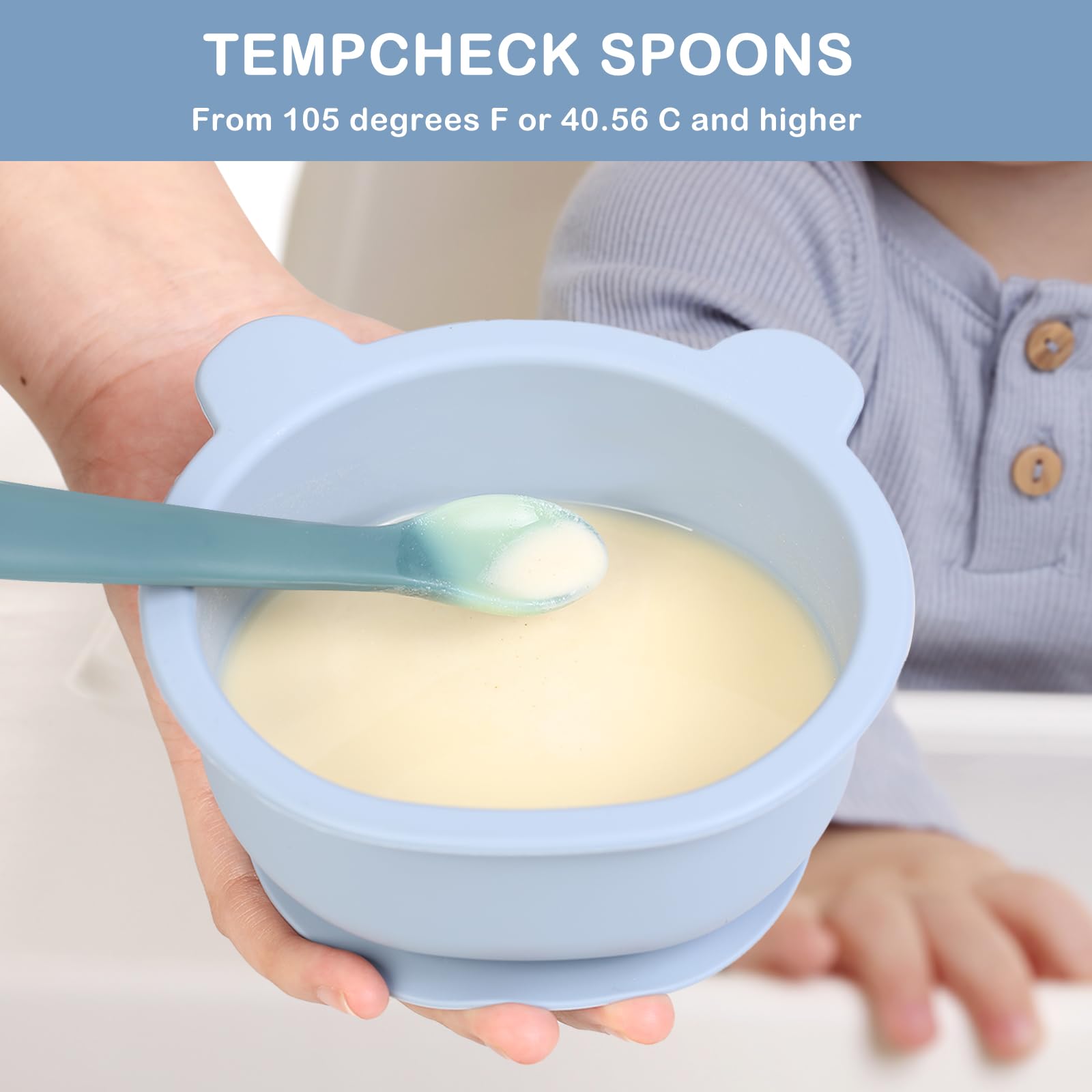 Coix foam first-stage spoon with soft-tip protects delicate gums.