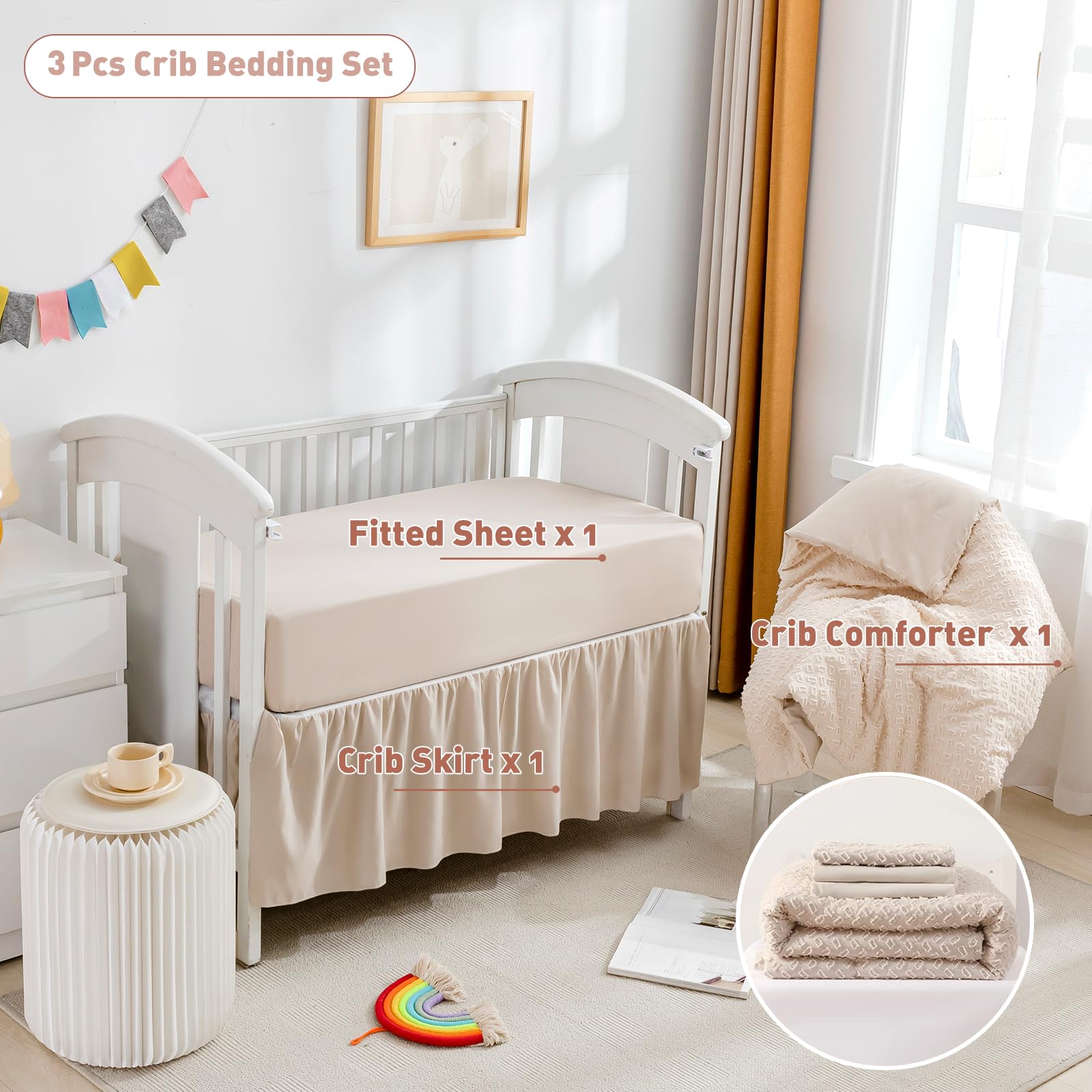 Cokouchyi crib sheet 28x52 demonstrates snug fit for standard cribs and easy changing.